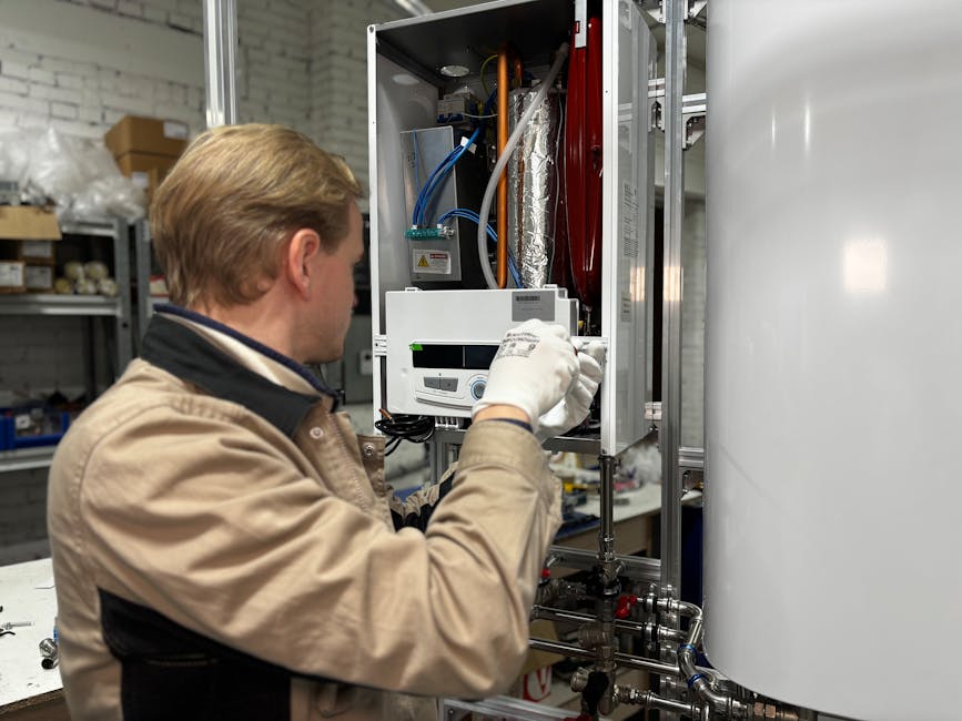 Technician working on a heating system